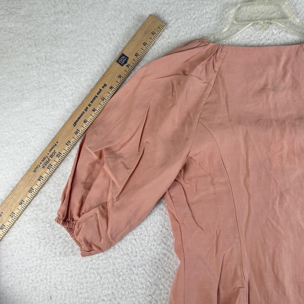 Lovers + Friends Shirt Womens‎ Small Pink Button Front Puff Sleeve Linen Blend - Picture 10 of 12